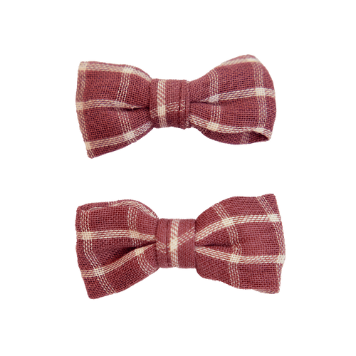 Bow Hair Clips 2 Pack - Rhubarb Check