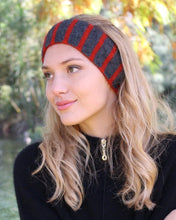 Load image into Gallery viewer, Double thickness headband that is super warm and versatile with stripes on one side and plain on reverse. Possum Merino. Lothlorian, Made in New Zealand