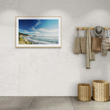 Load image into Gallery viewer, Rapahoe West Coast landscape photography print displayed in a neutral interior with light oak frame