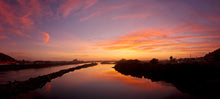 Load image into Gallery viewer, Pink and purple sunset reflected in the Grey River at Greymouth, West Coast New Zealand