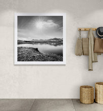 Load image into Gallery viewer, Framed in white a Sunburst fine art print displayed on a light neutral wall