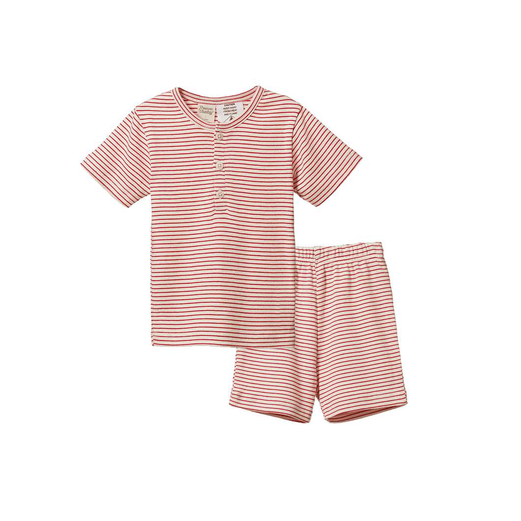 2 PC Short Sleeve Organic Cotton Pyjamas - Red Pinstripe