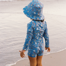 Load image into Gallery viewer, Child wearing Nature Baby Blue Snorkel Print Bathing Trunks one piece