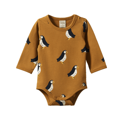 Stretch Jersey Long Sleeve Bodysuit - Puffin