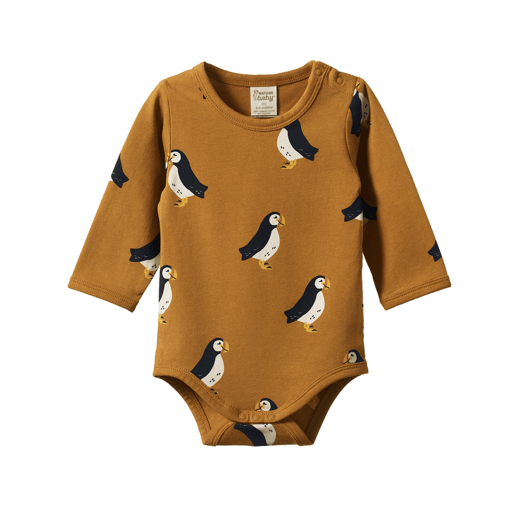 Stretch Jersey Long Sleeve Bodysuit - Puffin