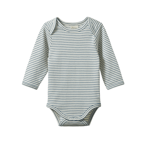 Long Sleeve Bodysuit - Teal Pinstripe