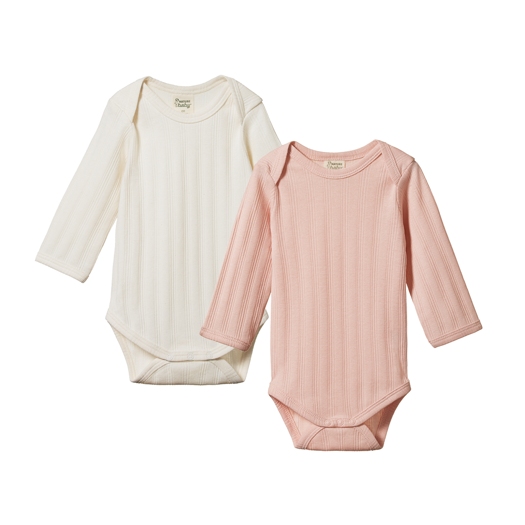 Derby Long Sleeve Bodysuits 2 Pack - Natural/Rose Bud