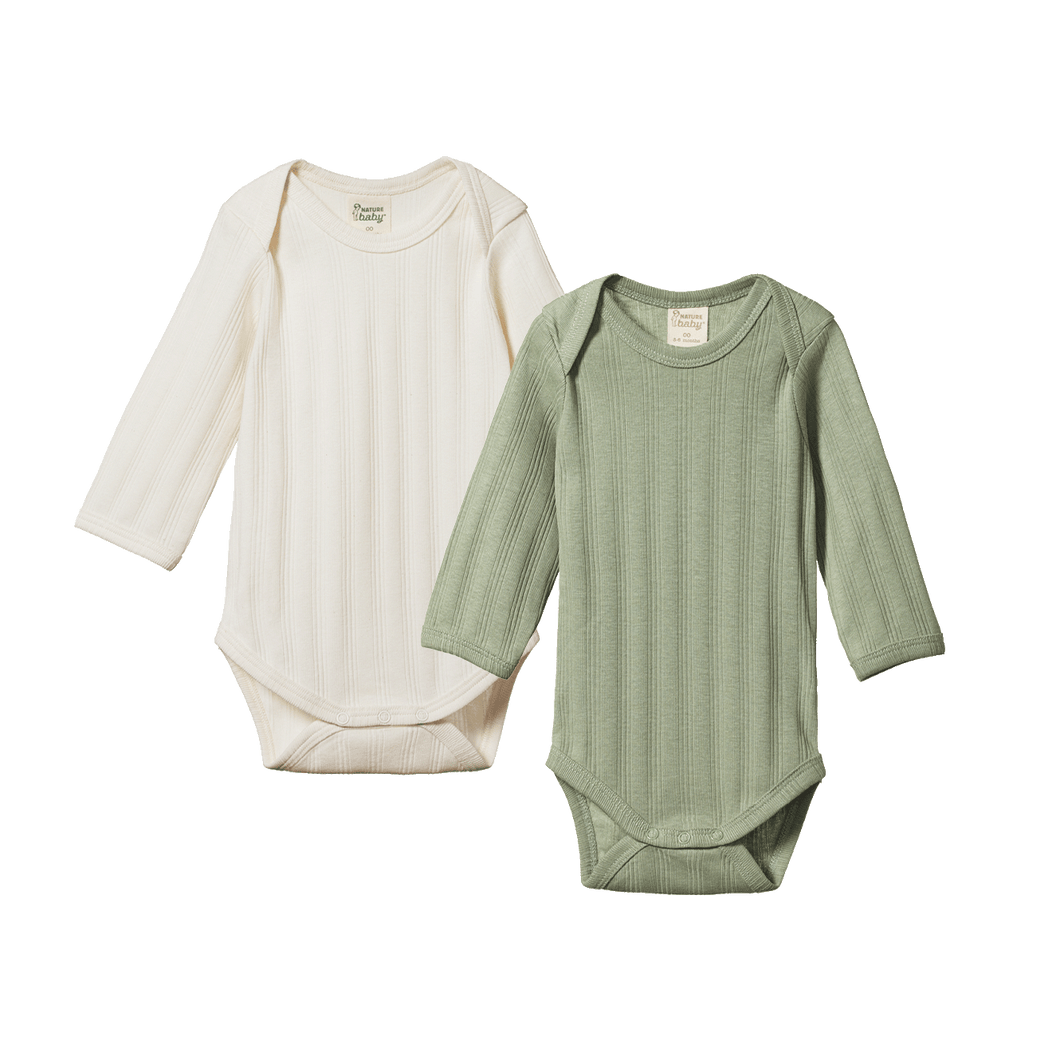 Derby Long Sleeve Bodysuit 2 Pack - Natural/Nettle