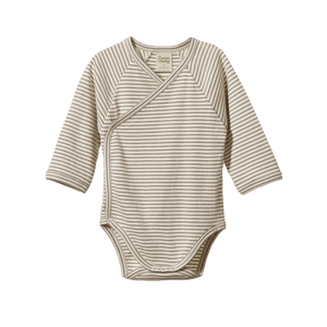 Long Sleeve Kimono Bodysuit - Mushroom Pinstripe