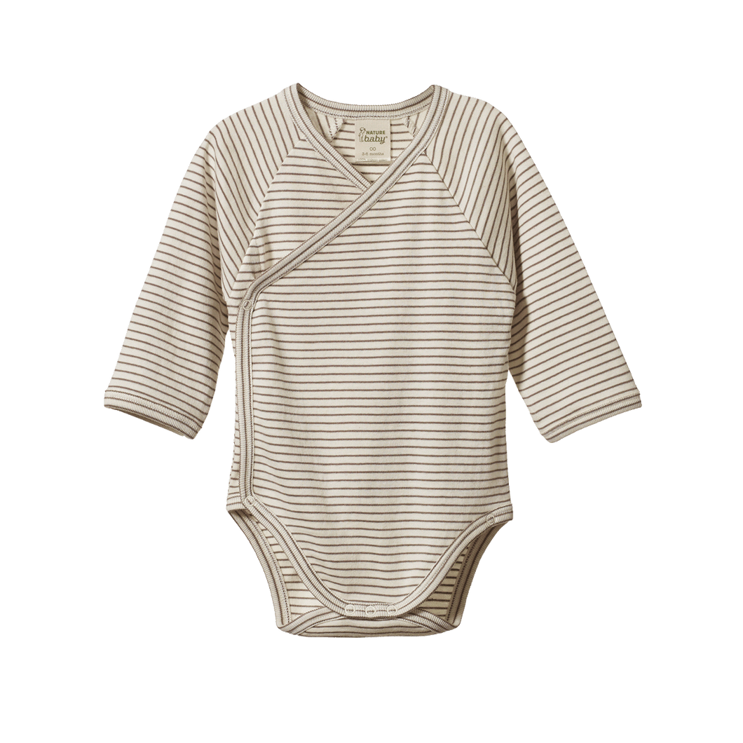 Long Sleeve Kimono Bodysuit - Mushroom Pinstripe