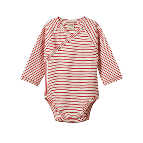 Long Sleeve Kimono Bodysuit - Red Pinstripe