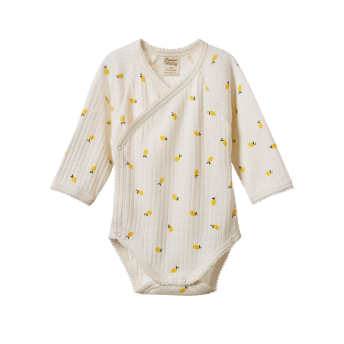 Long Sleeve Pointelle Kimono Bodysuit - Lemon