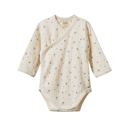 Long Sleeve Pointelle Kimono Bodysuit - Posey Blossom
