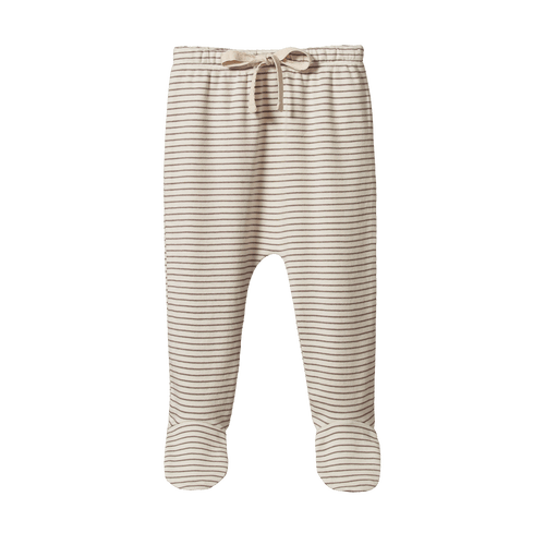 Footed Rompers - Mushroom Pinstripe
