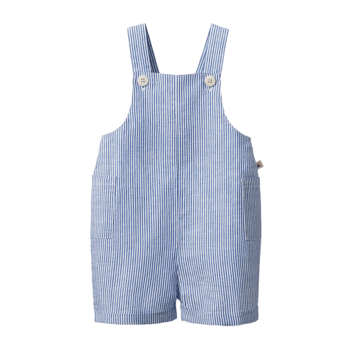 Tucker Shortie Overalls Linen - Blue Stripe