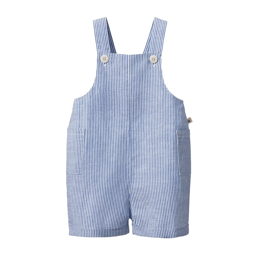 Tucker Shortie Overalls Linen - Blue Stripe