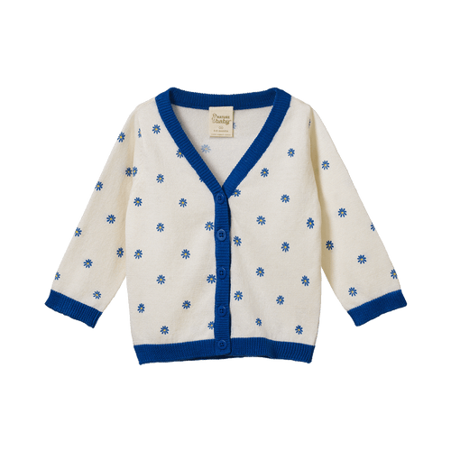 Light Cotton Knit Cardigan - Daisy Daze Blue