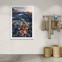 Load image into Gallery viewer, Starfish Motukiekie Beach photography print by Stewart Nimmo displayed in a white frame in a home