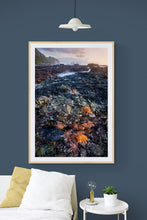 Load image into Gallery viewer, Motukiekie Beach fine art landscape print featuring orange starfish Stichaster australis