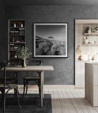 Load image into Gallery viewer, Framed Sugarloaf and Creek black and white fine art photograph displayed in a dark contemporary interior