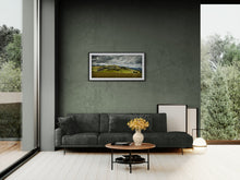 Load image into Gallery viewer, Castle Hill New Zealand landscape print displayed in a dark green contemporary interior with a black frame