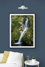 Load image into Gallery viewer, Dorothy Falls vertical landscape photography print by Stewart Nimmo displayed as framed wall art