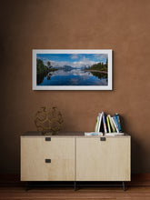 Load image into Gallery viewer, Lake Brunne photographed by Stewart Nimmo framed in white on a modern interior