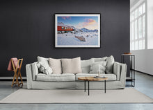 Load image into Gallery viewer, Mueller Hut Aoraki Mount Cook landscape photography print displayed framed in black above a sofa in a dark interior