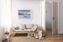 Load image into Gallery viewer, Mueller Hut New Zealand alpine landscape print displayed in a light living room framed in oak