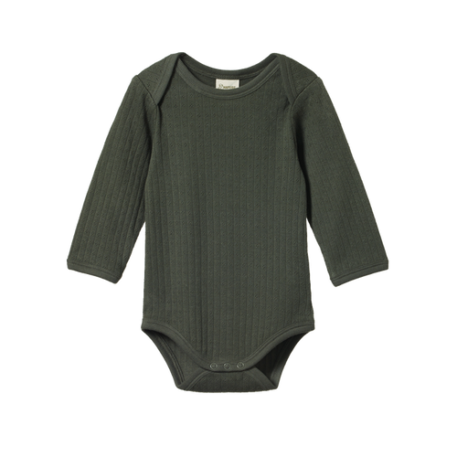 Long Sleeve Pointelle Bodysuit - Thyme