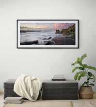 Load image into Gallery viewer, North Beach Cobden landscape photography print by Stewart Nimmo displayed as framed wall art in a black frame