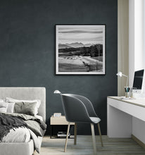 Load image into Gallery viewer, Framed Power Lines black and white fine art photograph displayed in a dark contemporary interior
