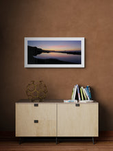 Load image into Gallery viewer, Rapahoe Beach sunset photography framed in white on a bright wall