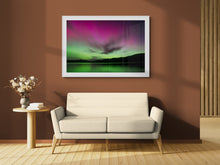 Load image into Gallery viewer, Aurora Australis Stewart Island photography print displayed in a warm-toned living room