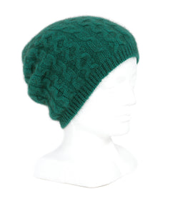 Cabled possum merino beanie with generous crown, wear slouch style. Lothlorian. Made in New Zealand