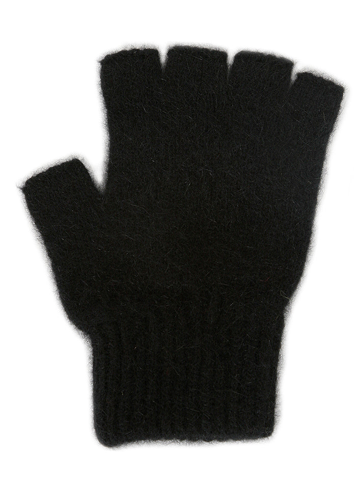 Single thickness possum merino glove with elasticated rib cuff and open fingers from just below the knuckle. Lothlorian. New Zealand Made