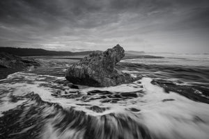 Black and White Ocean and Rock