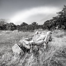 Load image into Gallery viewer, Stewart Nimmo, Nimmo Photography, Limited Edition, Photography, Fine Art, Print, New Zealand, NZ, Landscape, Scenery, Black and White, BW, Chair, Lazy-Boy, Lake Pearson, Frozen, Frost, Canterbury,