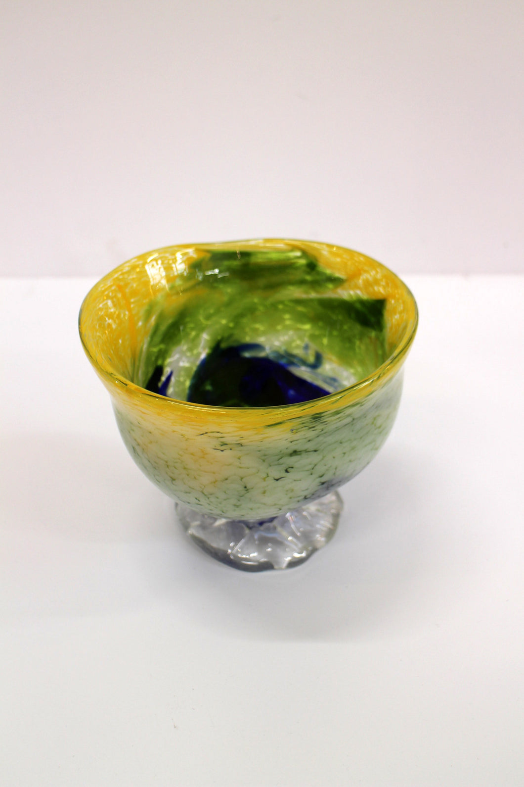 Medium Yellow, Blue and Green Glass Bowl