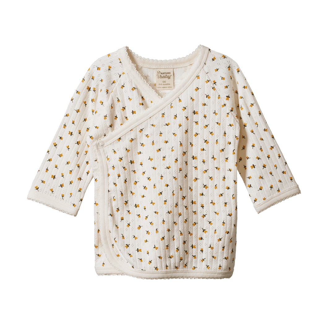 Nature Baby, New Zealand, Organic Cotton, Sustainable, Slow Fashion, Childrenswear, Kimono Jacket, Pointelle, Tulip Print,