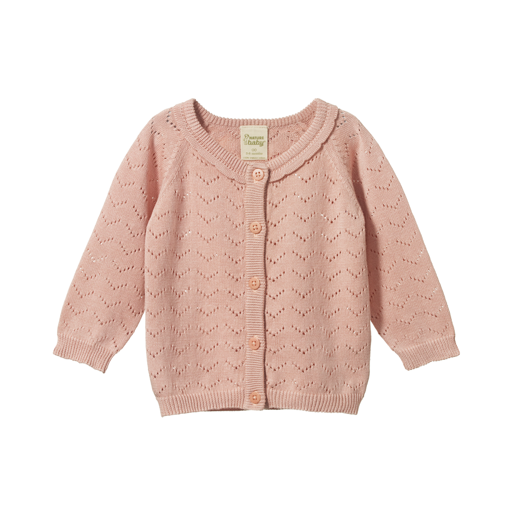 Nature Baby, Piper Cardigan, Pointelle, Rosebud, NZ, New Zealand, GOTS certified Cotton,  Cardigan,