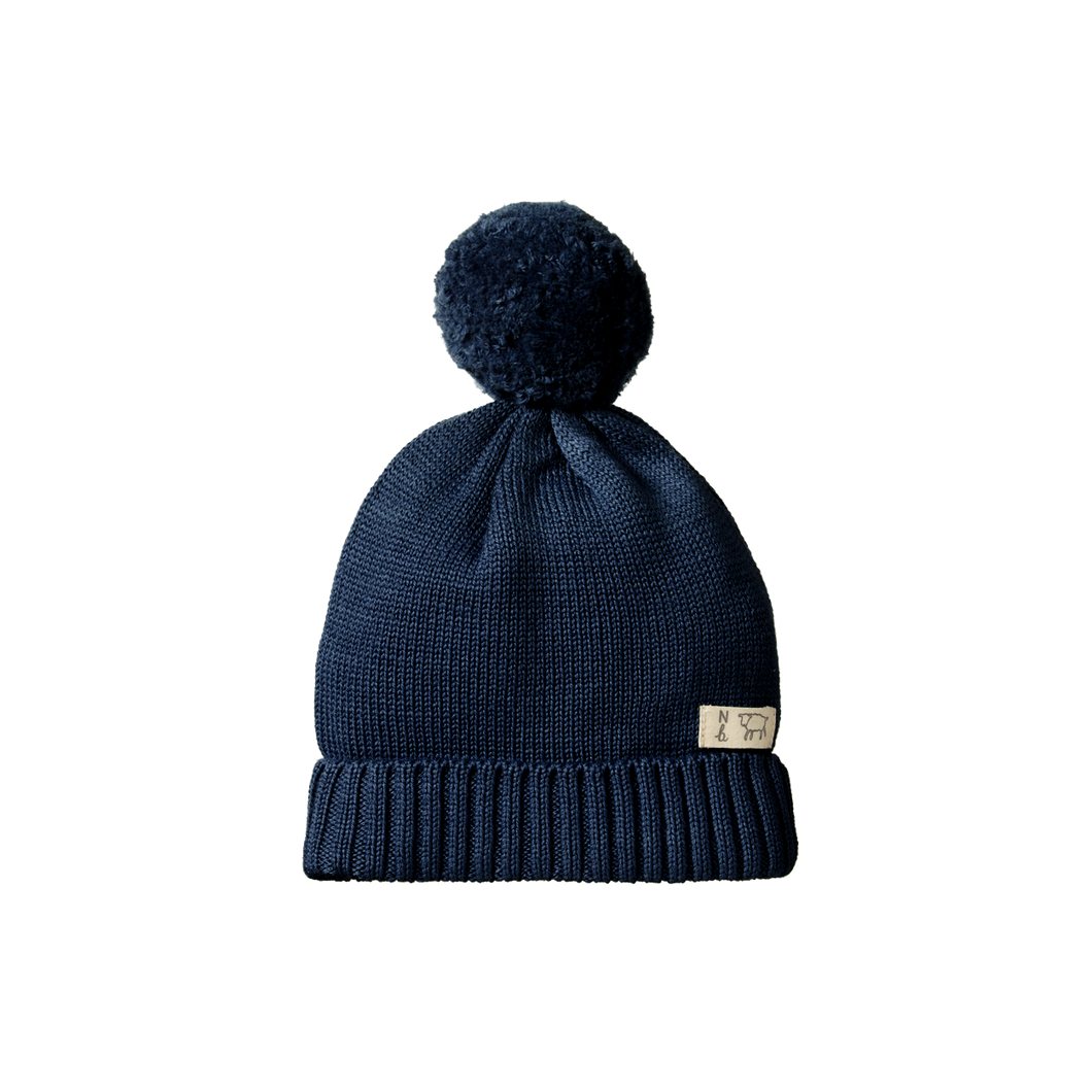 Alpine Merino Pom Pom Beanie - Navy