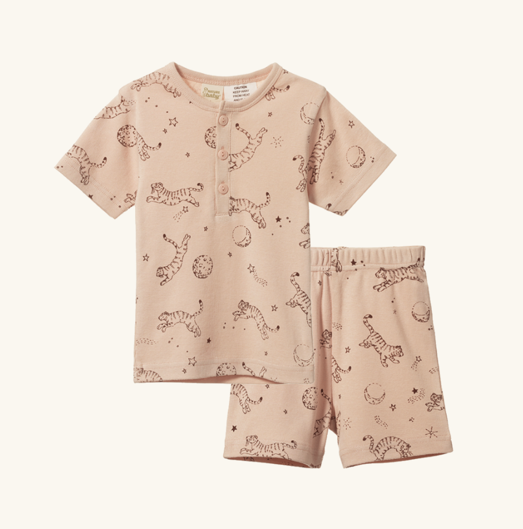 Nature Baby, New Zealand, Sustainable, Organic Cotton, Baby Clothing, Kids Clothing, Dream Tigers, Rose Dust, Short Sleeve Pyjamas