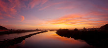 Load image into Gallery viewer, Pink and purple sunset reflected in the Grey River at Greymouth, West Coast New Zealand