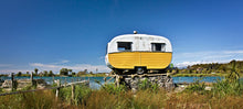 Load image into Gallery viewer, Whitebaiting caravan beside the Turnbull River on the West Coast, New Zealand – photograph by Stewart Nimmo